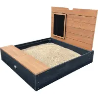 Axi Mandy Zandbak van hout met bankje, opbergruimte, deksel & krijtbord | Zandbak in antraciet & bruin inclusief gronddoek | 100 x 90 cm