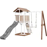 Axi Beach Tower Speeltoren met Enkele Schommel Bruin/wit - Grijze Glijbaan