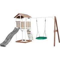 Axi Beach Tower Speeltoren met Summer Nestschommel Bruin/wit - Grijze Glijbaan