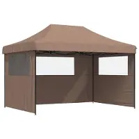 vidaXL Partytent inklapbaar pop-up met 3 zijwanden bruin