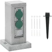 vidaXL Tuinstopcontact grondpin 4-wegs steen-look 16x16x29,5 cm grijs