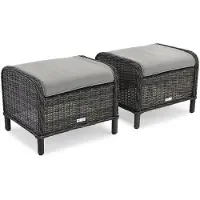 Garden Point Kunststof rotan hockers voor Malaga set antraciet - 2 stuks