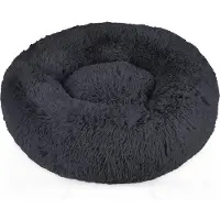 Intirilife pluche pluche bed in donkergrijs diameter 80 cm - Zacht rond antislip hondenbed kattenbed kussen comfortabele hondenbank kattenbank voor honden en katten