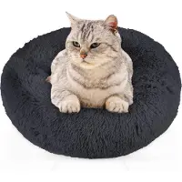 Intirilife pluche pluche bed in donkergrijs diameter 80 cm - Zacht rond antislip hondenbed kattenbed kussen comfortabele hondenbank kattenbank voor honden en katten