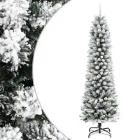 vidaXL - Kunstkerstboom - met - sneeuw - smal - 210 - cm - PVC - en - PE