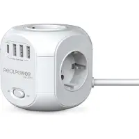 RealPower PowerBox4 31 - 4-poorts stekkerdoos kubus - 3 x USB, 1 x USB-C - 1,8 meter kabel - wit
