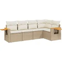 vidaXL 5-delige Loungeset met kussens poly rattan beige