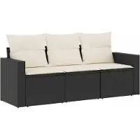vidaXL 3-delige Loungeset met kussens poly rattan zwart