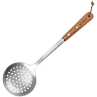 Heirol Roestvrije pollepel met gat 37,5 cm Beuken