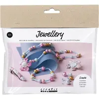 Creativ Company Mini Hobbyset Sieraden, Halsketting, armband, clips, broche, blauw, lichtblauw, pastel roze, 1doos/ 1 doos