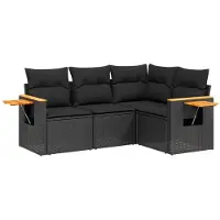 vidaXL 4-delige tuinmeubelset met kussens, zwart, polyrotan