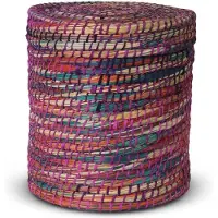 Safaary Opbergmand met deksel van zeegras fuchsia rond