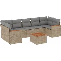 vidaXL 8-delige Loungeset met kussens poly rattan beige