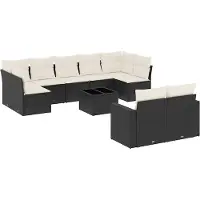 vidaXL 9-delige Loungeset met kussens poly rattan zwart