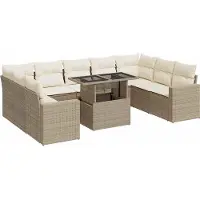 vidaXL 10-delige tuinmeubelset met kussens, beige, polyrotan