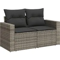 vidaXL Tuinbank 2-zits met kussens poly rattan grijs