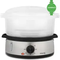 H.Koenig Elektrische stoomoven VAP10, multifunctioneel, programmeerbaar, compact, professioneel, met 3 uitneembare, stapelbare manden voor eieren/groenten/rijst, 60 minuten timer, zilver, 8 liter