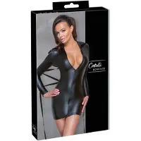 Cottelli Bondage - Jurk met glanseffect - Inclusief boeien - Zwart - M