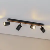 Envostar Tino plafondspot 4-lamps zwart/hout Tino, dimbaar, zwart, Woon-/ Eetkamer, metaal, halogeen spot