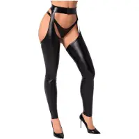 Noir - glanzende openkousen - chaps stijl - zwart - M