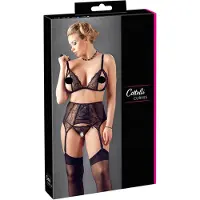 Cottelli Plus Size - Lingerieset trio - Kant - Zwart - XXXXL