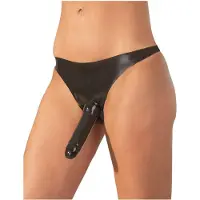 The Latex Collection LateX – Latex String met Voorbind Dildo Vast Ontwerp met Natuurlijk Uiterlijk One Size - Zwart