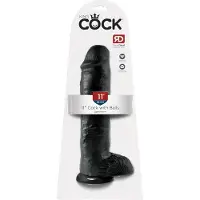 King Cock 11 - dildo met balzak en zuignap - zwart - 28 cm