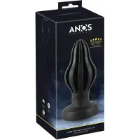 ANOS - geribbelde zachte buttplug - 7 cm (zwart)