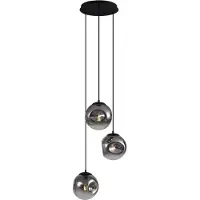 QAZQA Art deco hanglamp zwart met smoke glas 3-lichts - Douglass