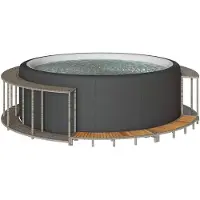vidaXL Hottub ombouw opbergruimte en houten opstapje poly rattan grijs