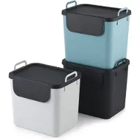 Rotho Jive afvalscheiders - set van 3 stuks - incl 6 stickers voor diverse afvalstromen - wit, grijs, turquoise
