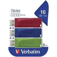 Verbatim Slider - USB-stick 16GB - 3-pack Rood Blauw Groen