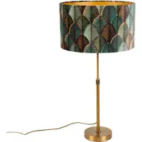 QAZQA Tafellamp brons met velours lampenkap blad dessin met gouden binnenkant - Parte