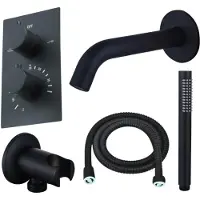FortiFura Calvi Badkraan set - uitloop - 22cm inkortbaar - metalen slang - staafhanddouche - inbouwdeel - wandhouder - mat zwart SW542644/SW706203/SW721167/SW1122511/SW496811