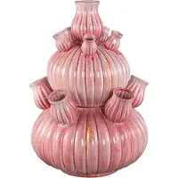 Ptmd Nolou Pink Ceramic Tulip Vase Ribbed Round L (Roze, 41.5x62x41.5cm)
