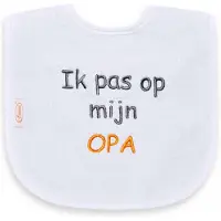 Funnies geborduurd tekst slabbetje: Ik pas op mijn opa