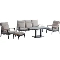 AVH-Collectie Alzano stoel bank loungeset 5 delig verstelbaar zand rope aluminium antraciet