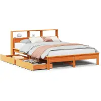 vidaXL Bed met boekenkast zonder matras grenenhout wasbruin 135x190 cm