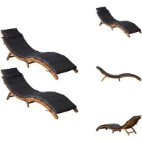 vidaXL Ligstoel - Ligstoelen - Zonnebed - Tuin Ligstoel - Ligstoelen met kussens 2 st massief acaciahout donkergrijs