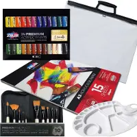 Zieler Acrylverf Set - 37 Delig - Inclusief 10 penselen, Palet, Transparante Case, Acrylverf Papier & 24 Tubes Acryl Verf