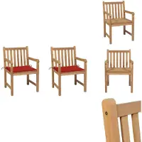vidaXL Tuinstoel - Tuinstoelen - Buitenstoel - Buitenstoelen - Tuinstoelen 2 st met rode kussens massief teakhout