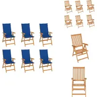 vidaXL Tuinstoel - Tuinstoelen - Tuin Stoel - Tuin Stoelen - Tuinstoelen 6 st met koningsblauwe kussens massief teakhout