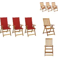 vidaXL Tuinstoel - Tuinstoelen - Tuin Stoel - Tuin Stoelen - Tuinstoelen 3 st inklapbaar met kussens massief acaciahout