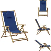 vidaXL Relaxstoel - Relaxstoelen - Klapstoel - Klapstoelen - Relaxstoel verstelbaar bamboe en stof marineblauw