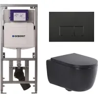 Geberit QeramiQ Dely Swirl Toiletset - 36.3x51.7cm - UP320 inbouwreservoir - met Burda frame - 35mm zitting - mat zwarte metalen bedieningsplaat - rechthoekige knoppen - mat zwart