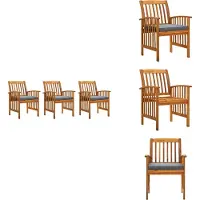 vidaXL Eetkamerstoel - Eetkamerstoelen - Houten Eetkamerstoel - Houten Eetkamerstoelen - Tuinstoelen 3 st met kussens massief acaciahout