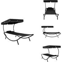 vidaXL Ligstoel - Ligstoelen - Loungebed - Loungebedden - Loungebed met luifel en kussen zwart