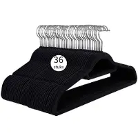 Ceruzo 36x Velvet Kledinghangers - Kleerhanger - Inkeping en Broeklat - Metalen 360gr Haak - Zwart-Vilt