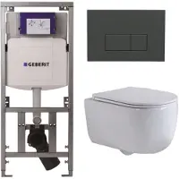 Geberit QeramiQ Dely Swirl Toiletset - 36.3x51.7cm - UP320 inbouwreservoir - met Burda frame - slimzitting - bedieningsplaat antraciet mat - rechthoekige knoppen - wit mat