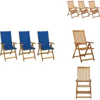 vidaXL Opklapbare tuin stoelen, 3 stuks met kussens, massief acaciahout - Tuinstoelen